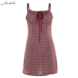 Macheda Plaid Mini sukienka kobiety Spaghetti pasek łuk lato nastoletnia dziewczyna stylowa sukienka Lady Casual wakacje krótka 