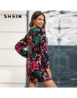 SHEIN V Neck kwiatowy Print Casual popędzający sukienka ołówkowa kobiety jesień Streetwear wysokiej talii wielokolorowe krótkie 