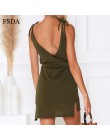 FSDA Mini Casual Dress Backless solidna szczelina Wrap głębokie V Neck Sashes Spaghetti pasek bez rękawów Sundress letnia sukien