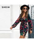 SHEIN V Neck kwiatowy Print Casual popędzający sukienka ołówkowa kobiety jesień Streetwear wysokiej talii wielokolorowe krótkie 