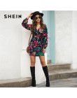 SHEIN V Neck kwiatowy Print Casual popędzający sukienka ołówkowa kobiety jesień Streetwear wysokiej talii wielokolorowe krótkie 