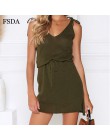 FSDA Mini Casual Dress Backless solidna szczelina Wrap głębokie V Neck Sashes Spaghetti pasek bez rękawów Sundress letnia sukien