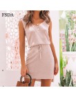 FSDA Mini Casual Dress Backless solidna szczelina Wrap głębokie V Neck Sashes Spaghetti pasek bez rękawów Sundress letnia sukien