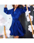 Damskie wstęgi w stylu Vintage latarnia rękaw-line sukienka z długim rękawem Sexy V neck solidna elegancka Mini sukienka 2019 je