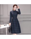 2019 jesienno-zimowa Plus rozmiar w czerwoną kratę bawełniane sukienki midi kobiety elegancka koreańska Bodycon tshirt Dress Par