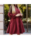 Kobiety seksowny koronkowy patchwork linia Party Dress panie długi rękaw bufka stojak kołnierz elegancka sukienka 2019 moda kobi