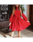 Kobiety seksowny koronkowy patchwork linia Party Dress panie długi rękaw bufka stojak kołnierz elegancka sukienka 2019 moda kobi