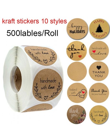 500 etykiet na rolce okrągłe naturalne Kraft naklejki z napisem thank you uszczelnienie labes ręcznie wykonane z miłość naklejka