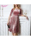 S. FLAVOR kobiety Slim aksamitna sukienka wiosna moda rękaw 3/4 Vintage plisowane sukienki Party Vestidos De kobiety odzież