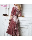 S. FLAVOR kobiety Slim aksamitna sukienka wiosna moda rękaw 3/4 Vintage plisowane sukienki Party Vestidos De kobiety odzież