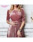 S. FLAVOR kobiety Slim aksamitna sukienka wiosna moda rękaw 3/4 Vintage plisowane sukienki Party Vestidos De kobiety odzież