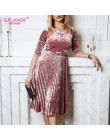 S. FLAVOR kobiety Slim aksamitna sukienka wiosna moda rękaw 3/4 Vintage plisowane sukienki Party Vestidos De kobiety odzież