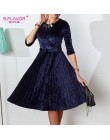 S. FLAVOR kobiety Slim aksamitna sukienka wiosna moda rękaw 3/4 Vintage plisowane sukienki Party Vestidos De kobiety odzież