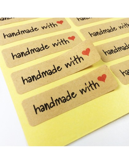 100 sztuk/partia "Hand made with heart" Kraft Paper Seal naklejki na ręcznie robione produkty Diy piekarnia Packsge etykiety sam