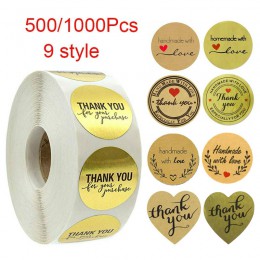 500/1000 sztuk 9 styl Kraft okrągły dziękuję naklejki seal etykiety złota śliczne naklejki scrapbooking dla pakietu artykuły pap