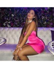 Stretch Mini satynowe damskie seksowne ramiączka Slim Fit Bodycon Party Dress różowy neon sukienka letnie sukienki dwuwarstwowe 