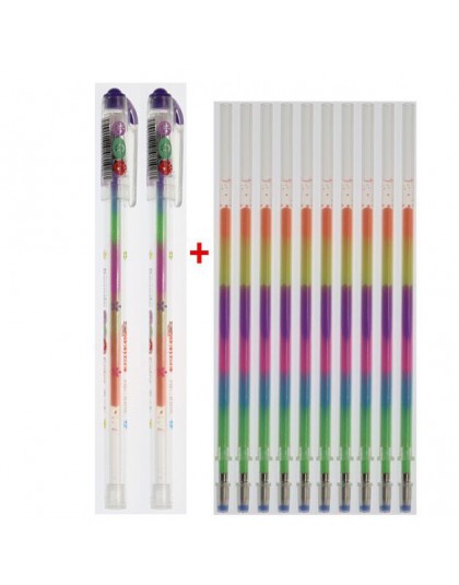 10 wkładów + 2 zestaw długopisów 6 kolorów tęczowy długopis żelowy szkolne materiały biurowe Graffiti Mark papiernicze dzieci uc