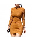 2019 z długim rękawem Slim Party Dress Sexy klub brązowy Vestido kobiety zimowe sukienki kylie jenner dopasowane sztuczny zamsz 