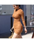 2019 z długim rękawem Slim Party Dress Sexy klub brązowy Vestido kobiety zimowe sukienki kylie jenner dopasowane sztuczny zamsz 