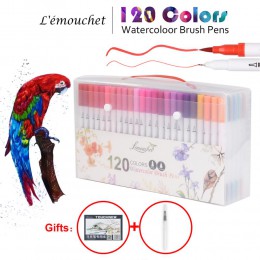 120 kolorów podwójny Marker z dwiema końcówkami i pędzelkiem długopisy Fineliner akwarela markery kaligrafia kolorowanie materia
