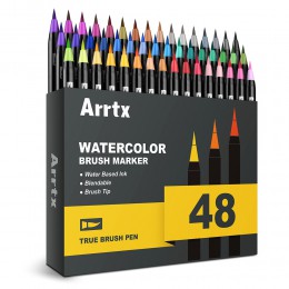 Arrtx 24/48 kolorów True mazak długopisy profesjonalne markery na bazie wody zmywalne i nietoksyczne elastyczne końcówki szczote