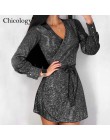 Chicology glitter wrap mini sukienka V neck sexy lace up kobiety z długim rękawem 2019 jesienno-zimowa do klubu na imprezę stree