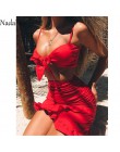 Nadafair dwa kawałki zestaw kobiet Ruffles łuk dorywczo plaża letnia sukienka czerwony Off ramię Sexy klub Bodycon Wrap mini imp