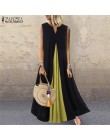 S 5XL moda zanzea Pacthwork Sundress 2020 lato bez rękawów Party Vestidos kobiety trwała bawełna długa sukienka Femme suknia tun