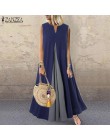 S 5XL moda zanzea Pacthwork Sundress 2020 lato bez rękawów Party Vestidos kobiety trwała bawełna długa sukienka Femme suknia tun