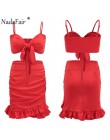 Nadafair dwa kawałki zestaw kobiet Ruffles łuk dorywczo plaża letnia sukienka czerwony Off ramię Sexy klub Bodycon Wrap mini imp