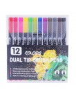 100 szt. Kolorowe długopisy podwójny marker z dwiema końcówkami i pędzelkiem pióro akwarela Fine Liner Art markery do kolorowani