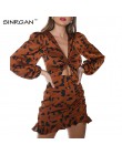 SINRGAN Ruffles Leopard wiosenne sukienki elastyczna opaska Sexy Bodycon Party Dress jesień kobiety 2020 Sashes Mini sukienki