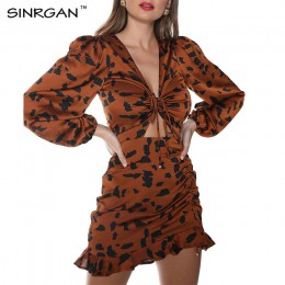 SINRGAN Ruffles Leopard wiosenne sukienki elastyczna opaska Sexy Bodycon Party Dress jesień kobiety 2020 Sashes Mini sukienki
