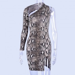 Hugcitar nadruk węża jedno ramię z długim rękawem sexy bodycon mini sukienka 2019 jesienno-zimowa damska streetwear klubowe ubra