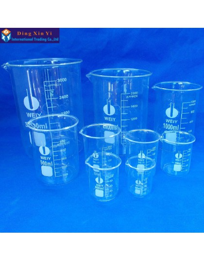 Pojemność 50 ml-3000 ml niska forma zlewka laboratoryjne szkło borokrzemiankowe do laboratorium przezroczysta zlewka z zagęszczo