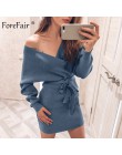 Forefair Sexy Bodycon Wrap sweter sukienka kobiety jesień 2019 z długim rękawem skrzydła wiązane Mini Casual dzianiny bawełniane