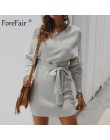 Forefair Sexy Bodycon Wrap sweter sukienka kobiety jesień 2019 z długim rękawem skrzydła wiązane Mini Casual dzianiny bawełniane