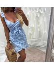 Forefair kobiety dorywczo sukienka w kratę falbana w stylu vintage backless wrap Sexy sukienki bez rękawów v krawat talia Mini l