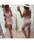 Forefair kobiety dorywczo sukienka w kratę falbana w stylu vintage backless wrap Sexy sukienki bez rękawów v krawat talia Mini l