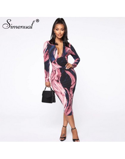 Simenual głębokie V Neck Skinny kobiety sukienki bandażowe typu Bodycon drukuj Sexy seksowna odzież klubowa moda 2019 z długim r