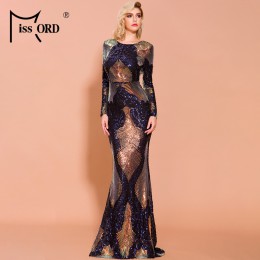 Missord 2020 kobiety Sexy O Neck z długim rękawem bez pleców, cekinowy sukienki kobiet Maxi elegancki wielu letnia sukienka FT19