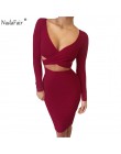 Nadafair Sexy Midi ołówek Club bandażowa sukienka kobiety jesienno-zimowa z długim rękawem czerwona biała czarna sukienka na imp