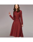 Kobiety wstęgi w stylu vintage sukienka w czerwoną kratę panie z długim rękawem o szyi elegancka sukienka linii 2019 jesienno-zi
