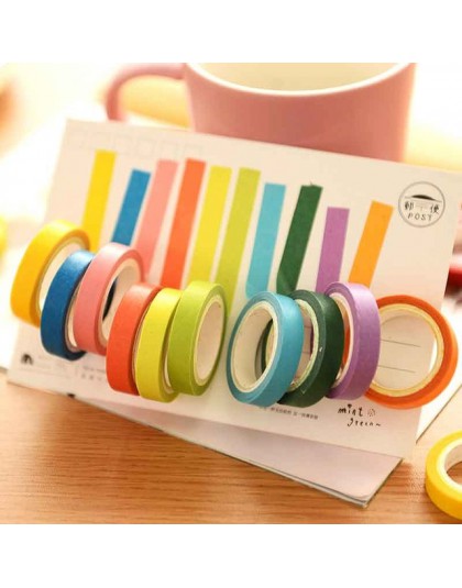 10 sztuk zestaw taśm washi pamiętnik Scrapbooking klej dekoracyjny taśmy maskujące DIY rainbow kolorowe lepkie szkolne japoński