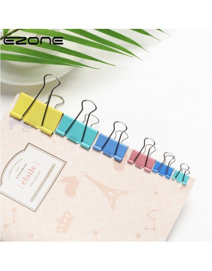 EZONE 20 sztuk kolorowe metalowe klipsy do segregatorów spinacze do papieru 15/19mm szerokości Home Office kolorowe książki plik