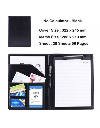 Teczka skórzana A4 PU z kalkulatorem wielofunkcyjne materiały biurowe organizator Manager podkładki na dokumenty teczka torby na