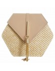 Hexagon Mulit Style słoma + skórzana torebka damska letnia torebka ratanowa ręcznie tkana plaża koło Bohemia torba na ramię New 