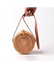 Vintage Handmade kobiety torebka ratanowa tkane łuk torby na ramię słomiana torba plażowa posłańcy B161
