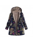 Damskie jesienne zimowe płaszcze na co dzień ciepła odzież wierzchnia kwiatowy Print z kapturem kieszenie Vintage płaszcze overs