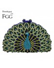 Boutique De FGG zielony kryształ kobiety Peacock torebka wieczorowa typu Clutch Party Minaudiere torebka ślubna sprzęgła Bridal 